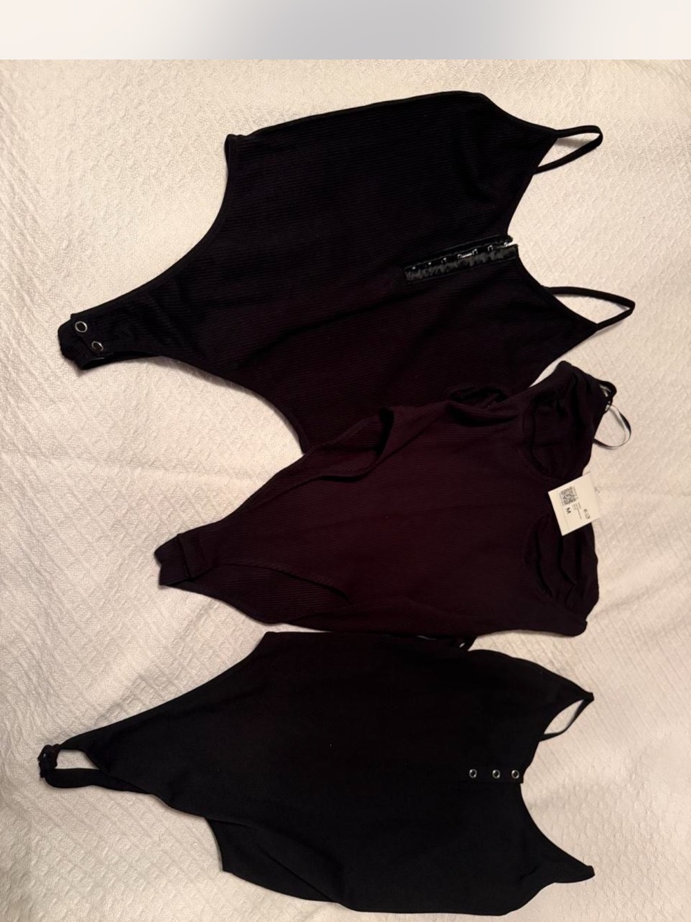 H&M Black Ribbed & Smooth Strap Bodysuit Trio